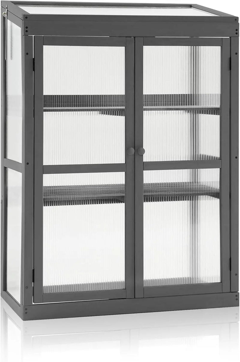 MCombo Wooden Cold Frame Greenhouse, Raised Flower Planter Shelf Protection for Outdoor Indoor Use, 0760 (Dark Grey) by GreenHaven Gardens