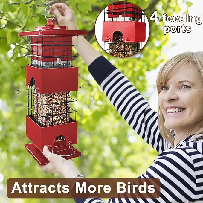 Squirrel Proof Bird Feeder, 3LBS Large Capacity Hanging Bird Feeders for Outdoors, Weight-Activated Perches Metal Anti-Squirrel Birdfeeder for Blue Jay, Cardinal, Outside (Red) by GreenHaven Gardens