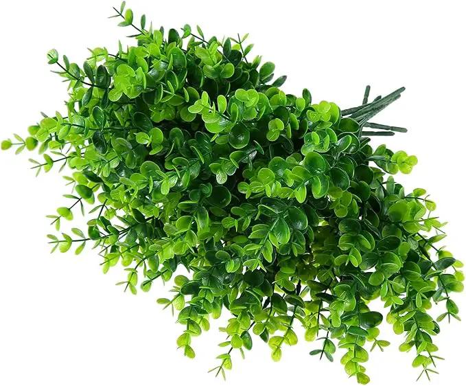 Artificial Plants Flowers Grass Shrubs 8 Pack No Fade Faux Plastic Flowers Outdoor for Farmhouse Garden Porch Patio Indoor Wedding Decoration Greenery Fake Plants uv Resistant (1#Green) by GreenHaven Gardens