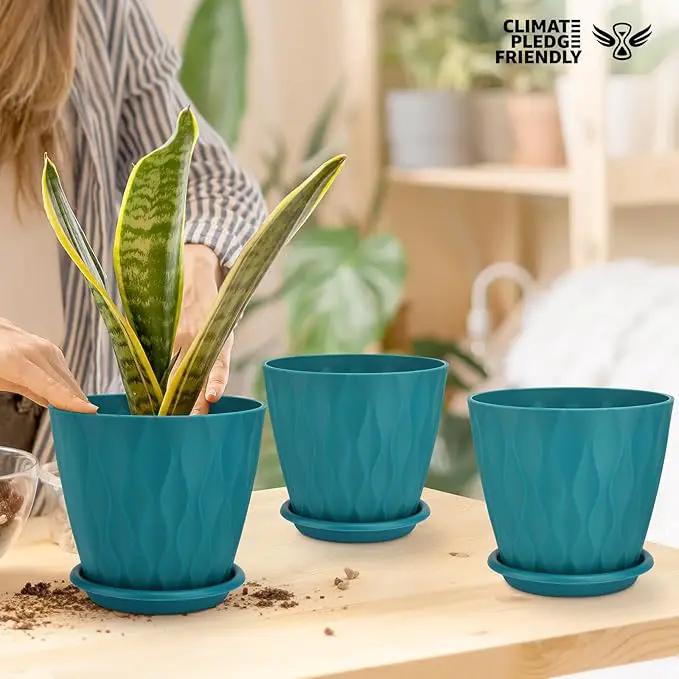 6 inch Plant Pots, 5 Pack Flower Pots Outdoor Indoor, Planters with Drainage Hole and Tray Saucer. by GreenHaven Gardens