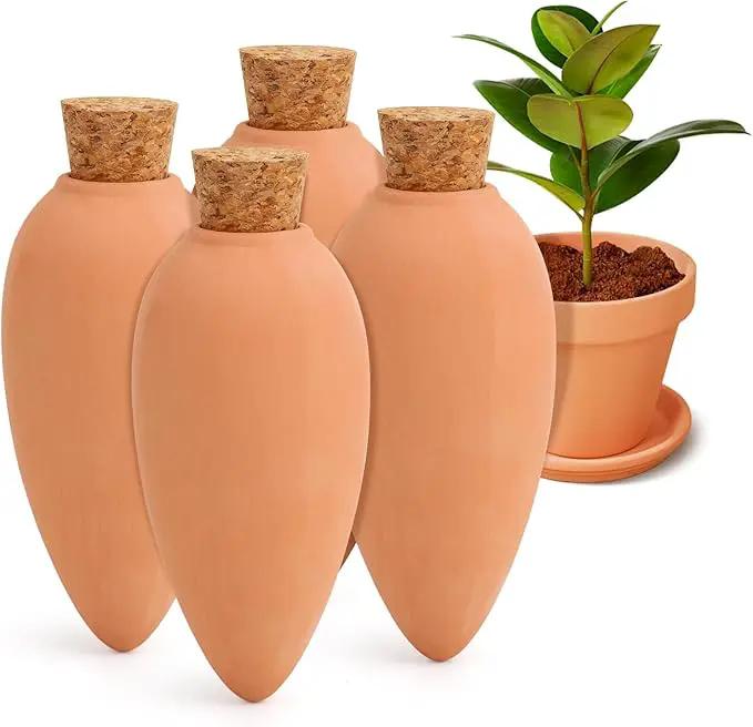 4 Pack Olla Watering Pot, Self Watering Globes 5.2oz Slow Release Terracotta Watering Spikes for Indoor Outdoor Plants, Easy to Refill Automatic Dripping Clay Bulbs Planter Insert (4.9" Tall, Cone) by GreenHaven Gardens