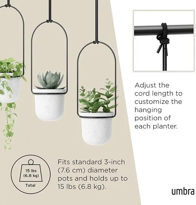 Umbra Triflora Hanging Planter for Window, Indoor Herb Garden, Set of 3, White/Black by GreenHaven Gardens