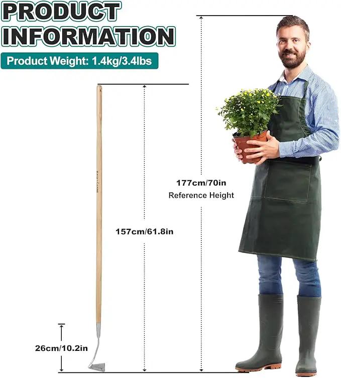 Berry&Bird Swoe Garden Hoe, 61.8'' Stainless Steel Long Handled 3 Edge Hoe with Wooden Hand, Mini Angled/Warren Hoe, Soil Cultivator Weeding Tool for Grass Flower Backyard by GreenHaven Gardens