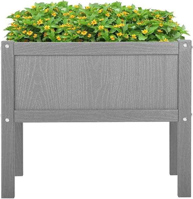 Raised Garden Bed with Drainage Hole Waterproof HDPE Elevated Planter Box with Legs Stable and Durable to Plant Herb Vegetable Flower,Patio,Balcony Outdoors/Indoors Gray by GreenHaven Gardens