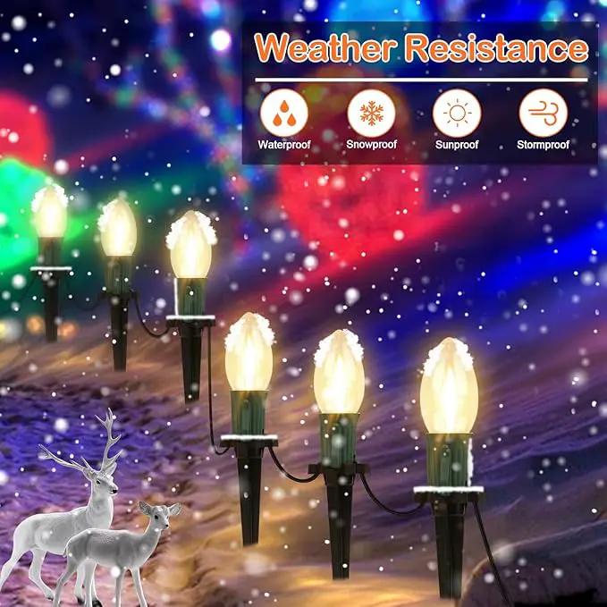 C9 Christmas String Lights for Pathway , 26FT LED 20 Clear Lights with 20 Stakes, Waterproof Shatterproof 2700K Warm White Linkable Walkway Lights for Outdoor Indoor Xmas Driveway Yard Garden Decor by GreenHaven Gardens
