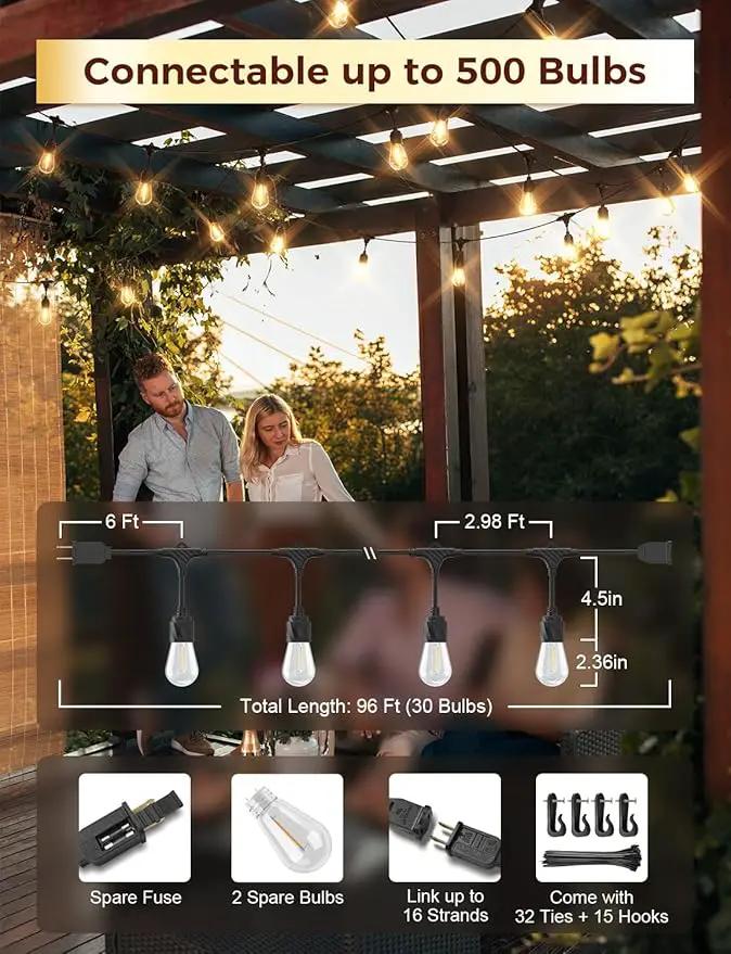 XMCOSY+ 96FT Outdoor String Lights, Patio Lights Outdoor Waterproof with 32 Shatterproof Bulbs, LED Hanging Light for Outside Porch Backyard Garden Party Balcony Decor by GreenHaven Gardens