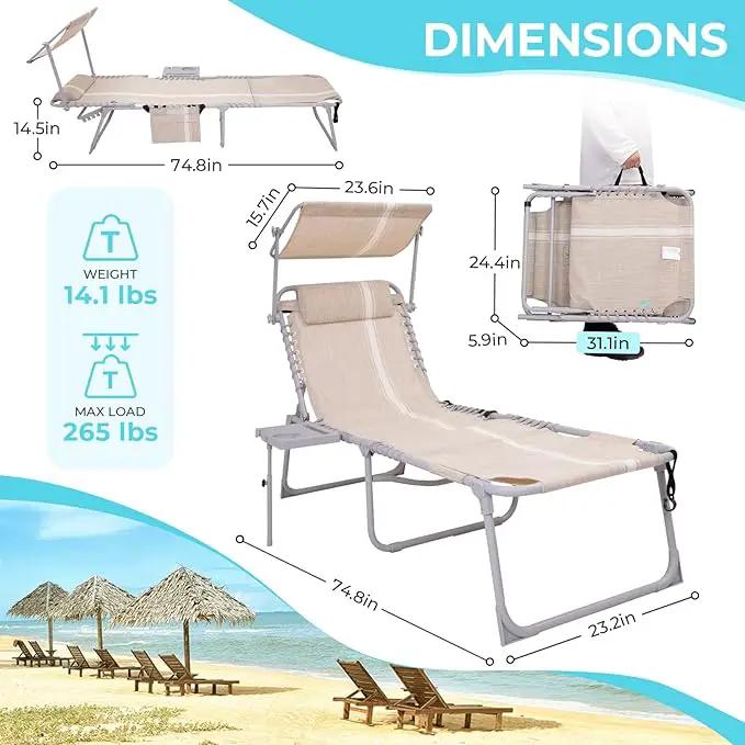 #WEJOY 4 in 1 Tanning Chair with Face Hole & Canopy & Side Table, 5 Positions Adjustable Folding Waterproof Facedown Chaise Lounge with Pillow Quick Dry for Beach Pool Outdoor Camping Patio (Khaki) by GreenHaven Gardens