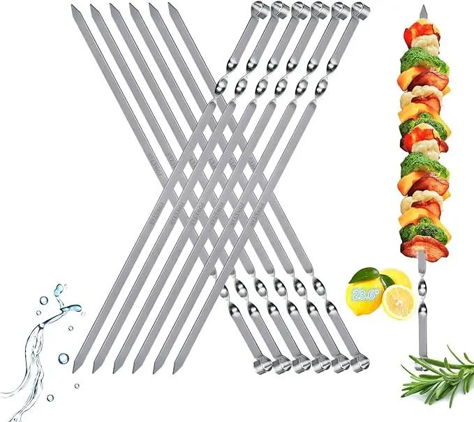Large Metal Skewers For Grilling,Shish Kebab Skewer 23.6" Skewers For Kabobs Flat Barbecue Skewer Stainless Steel BBQ Grill Stick for Meat, Chicken, Shrimp, Fruit, Vegetables by GreenHaven Gardens
