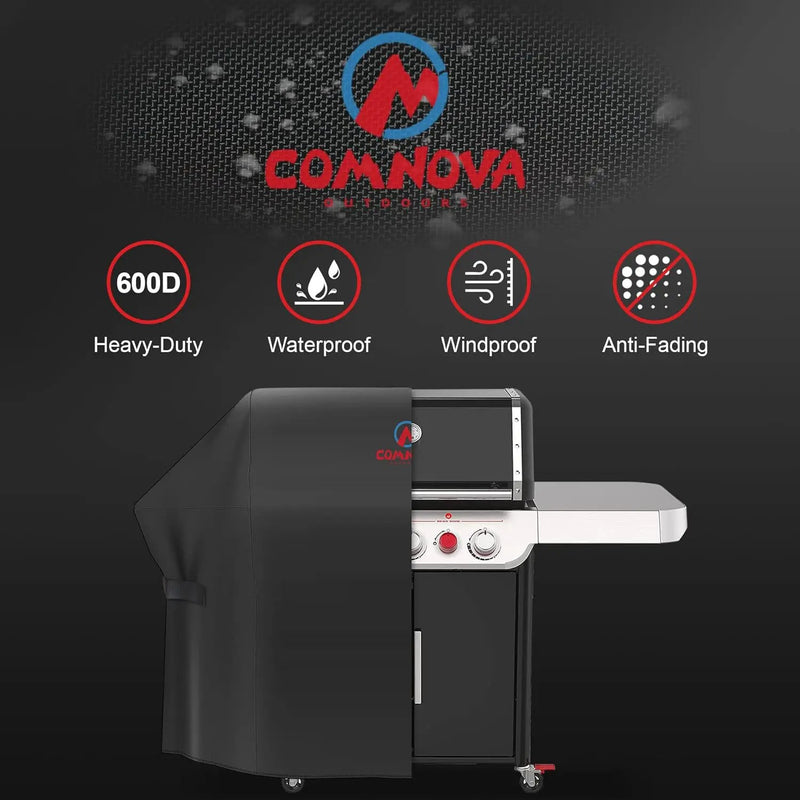 Comnova Grill Cover 58 Inch - 600D BBQ Gas Grill Cover Waterproof Heavy Duty, Premium Barbecue Covers for Weber Genesis 300 Series Grill, Char-Broil, Monument, Brinkmann, Dyna-glo, Nexgrill and More by GreenHaven Gardens