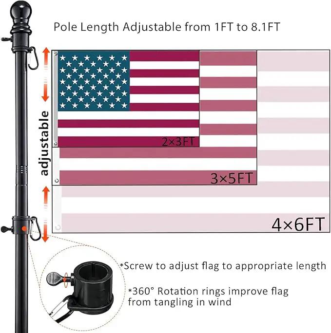 Black Flag Poles for Outside House inground - 8.5FT Metal Outdoor Yard House in Ground Flag Pole Holder for Porch with 2 Pronges Base - 3x5FT American Flag with Pole for House by GreenHaven Gardens