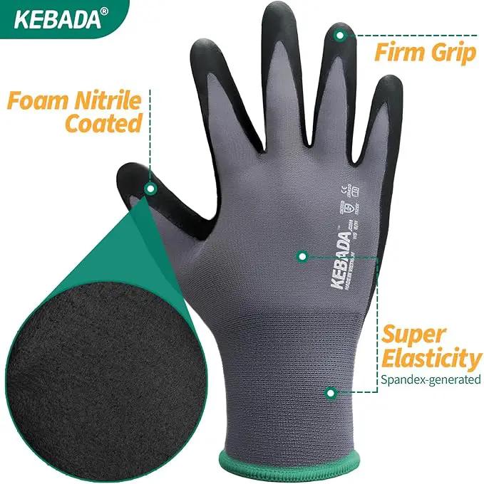 Kebada W5 Work Gloves Bulk Pack (60 Paris), Foam Nitrile Coated Working Gloves with Grip, Ultra Stretchable Spandex Knit Gloves for Gardening and Light Duty Mechanic Work, Small (Made in Vietnam) by GreenHaven Gardens