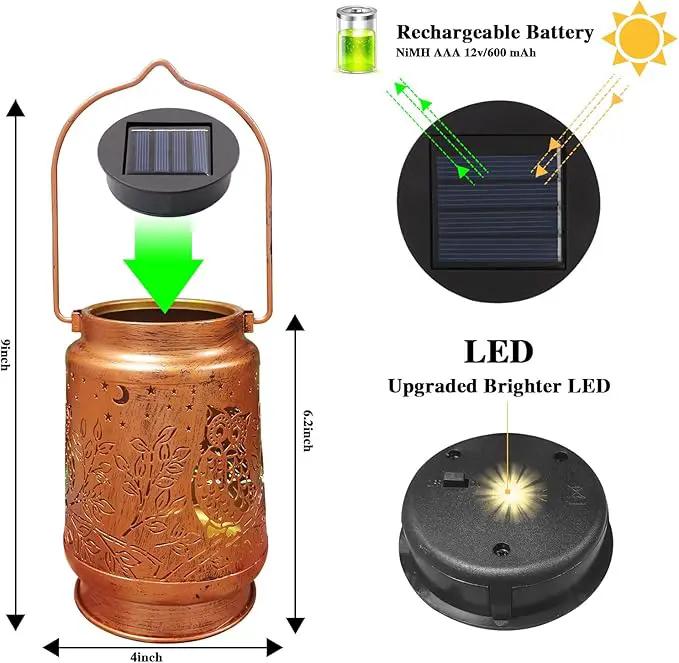 Outdoor Solar Lanterns Waterproof - Metal Hanging Lights Outdoor Decorative, Solar Powered Lamp for Patio Yard Garden Decor, Birthday Gifts for Women (1 Pack, Owl Shape) by GreenHaven Gardens