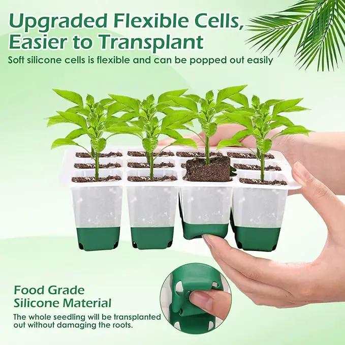 Reusable Seed Starter Tray, 4 Pack Silicone Seed Starter Kit for Starting Plant Seeds with Humidity Adjustable Dome and Lid, Indoor Seed Starting Supplies with Water Spray Bottle for Plants, BPA-Free by GreenHaven Gardens