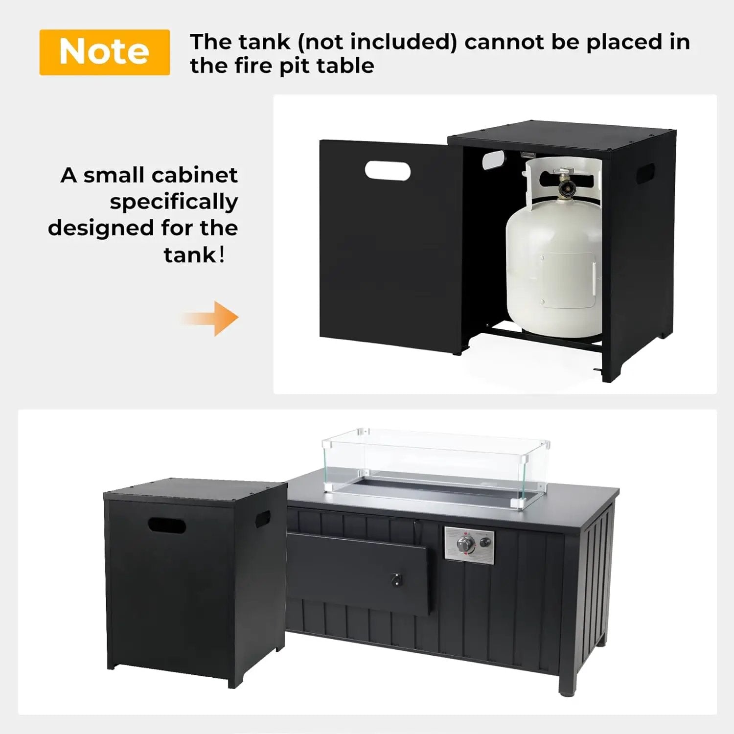 KOL 50,000 BTU Propane Fire Pit Table with Cabinet-39.5in Black Gas Fireplace with Glass Wind Guard & Lid, Outdoor Rectangular Cold Rolled Plate Plastic Spraying Firepits for Patio, Backyard, Balcony by GreenHaven Gardens