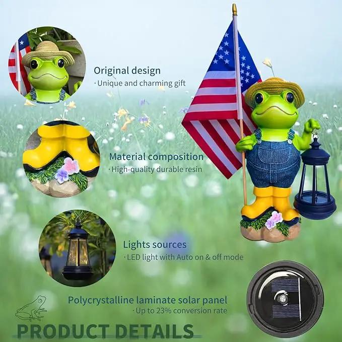 Garden Statues Frog with Solar Lantern, Outdoor Frog Figurine Decorations for Patio Yard Lawn Ornaments, Gifts for Mom/Grandma Birthday Housewarming by GreenHaven Gardens