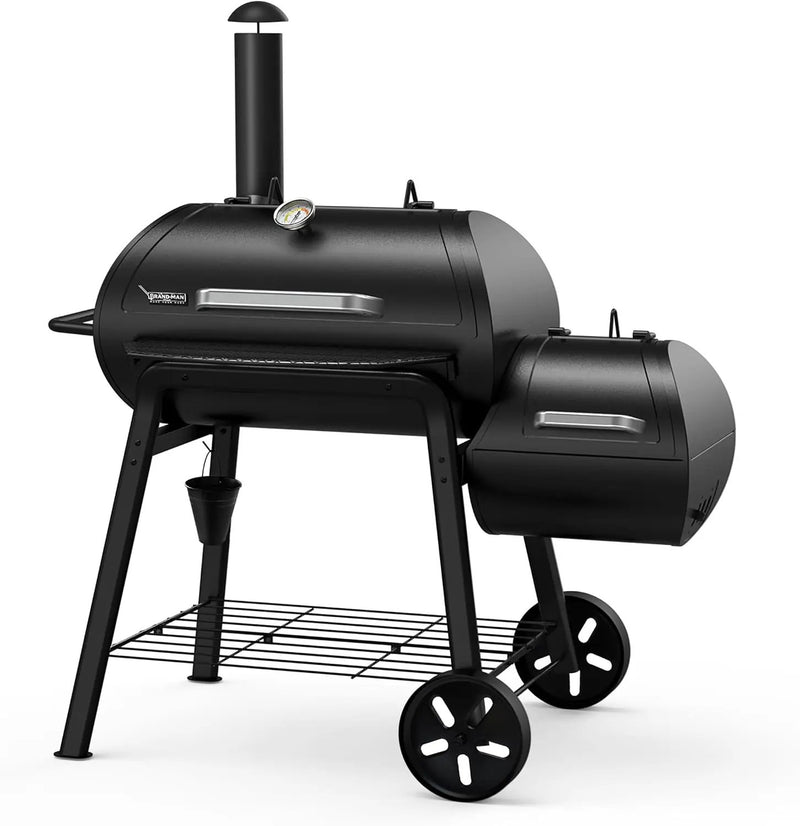 Brand-Man Charcoal Offset Smoker Grill, Heavy-Duty Barrel BBQ Grill Smoker Combo with Side Fire Box for Outdoor Patio and Backyard Cooking by GreenHaven Gardens