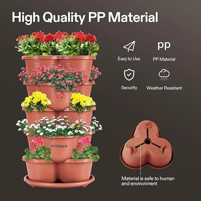 VIVOSUN 5 Tier Vertical Gardening Stackable Planter for Strawberries, Flowers, Herbs, Vegetables, Brown by GreenHaven Gardens