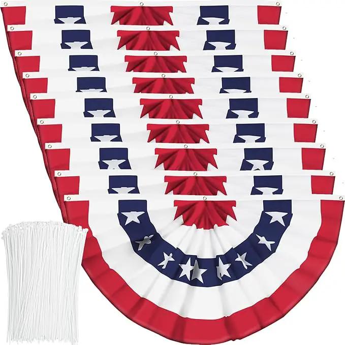USA Pleated Fan Flag American US Bunting Flag Patriotic Half Fan Banner Flag with Canvas Header and Brass Grommets for 4th of July Memorial Day Indoor Outdoor Decoration (9, 1.5x3 Feet) by GreenHaven Gardens