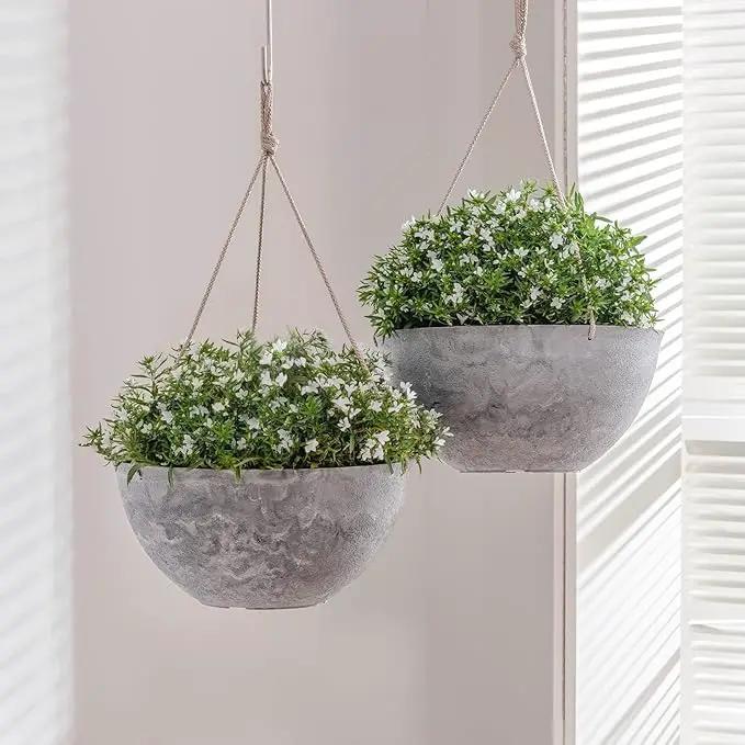 LA JOLIE MUSE Hanging Planter Flower Plant Pots - 9.84 Inch Indoor Outdoor Balcony Patio Hanging Basket Set of 2, Marble Pattern by GreenHaven Gardens