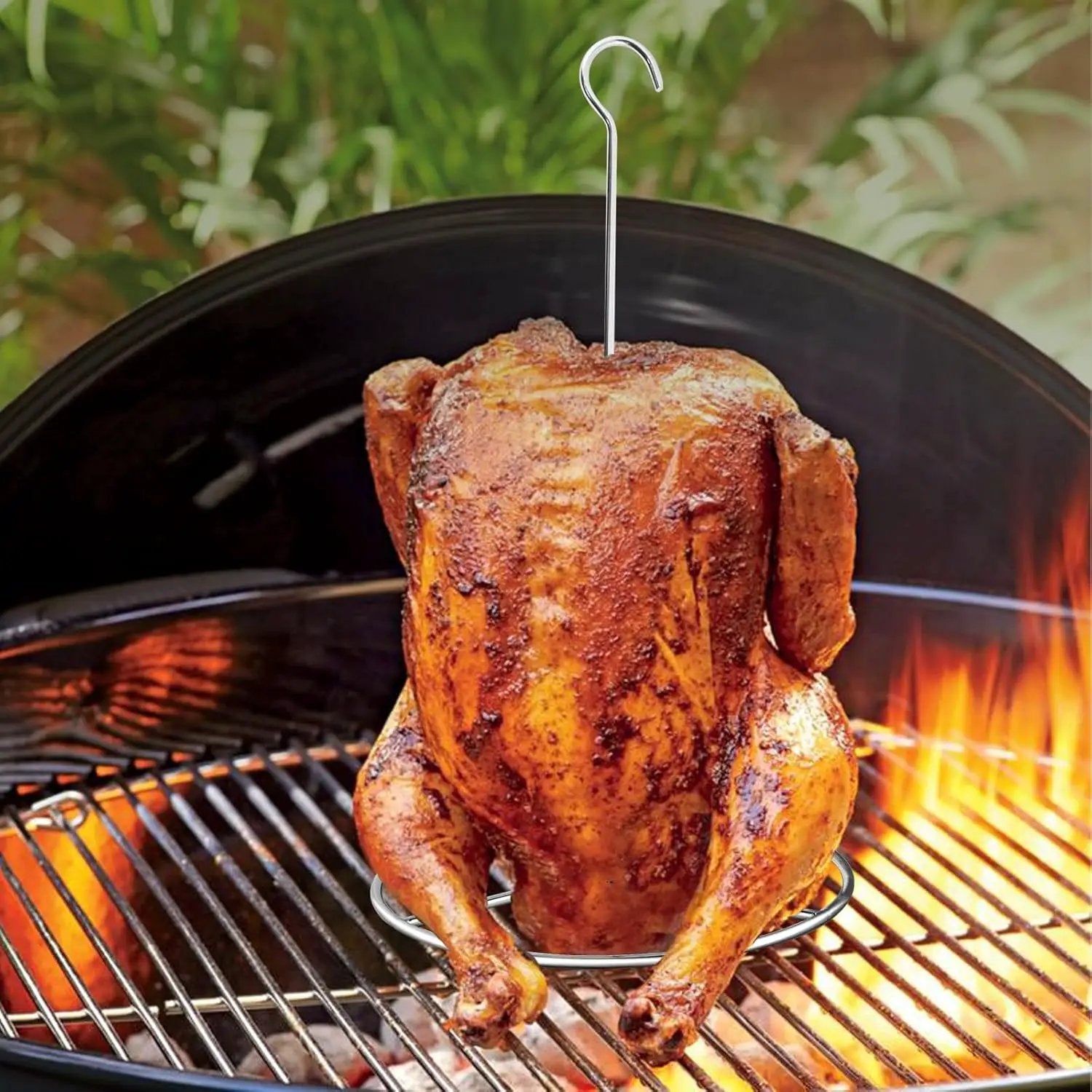 Fengzhe Stainless Removable Vertical Skewer Grill - Brazilian Barbecue Meat Spit Rack, with 1 Hook, 1 Spike, & 2 Brushes, Perfect for Grilling Steak, Whole Chickens, Whole Fish, Large Cuts of Meat. by GreenHaven Gardens