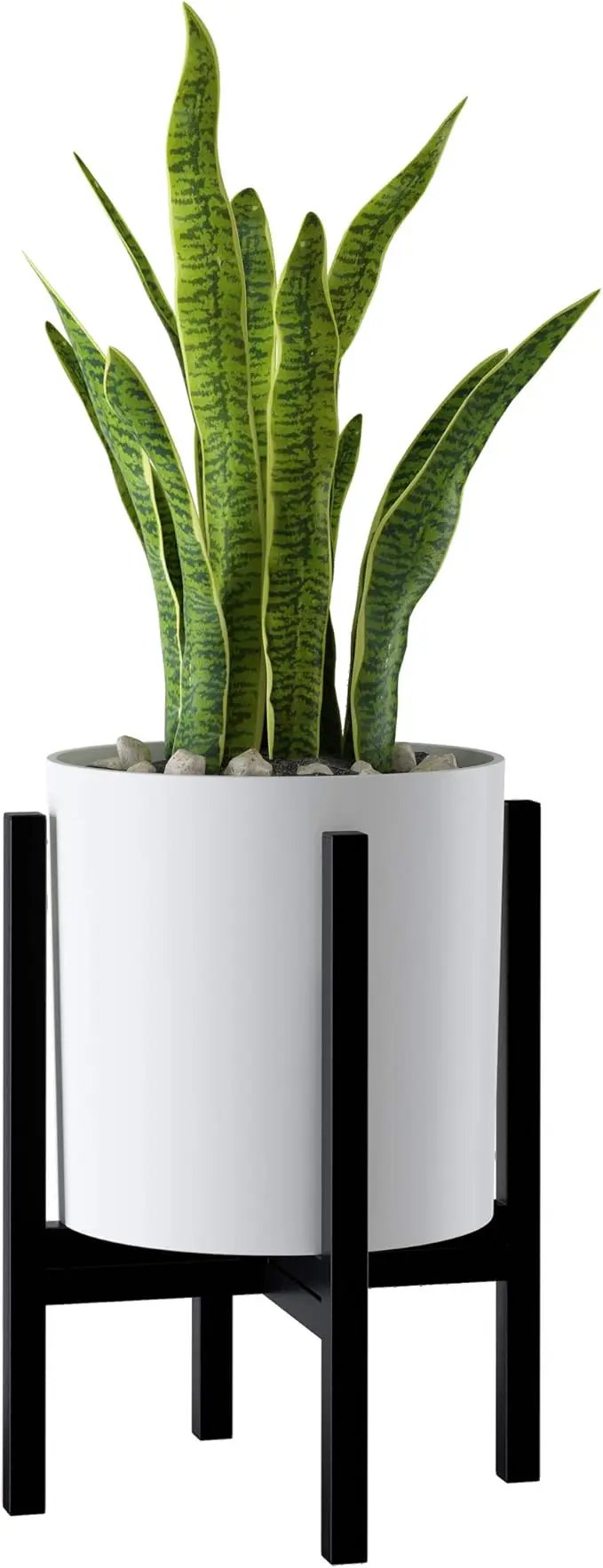FaithLand Plant Pot 10 inch - Perfectly Fits Mid-Century Modern Plant Stand - Drainage Plug and Drainage Mesh Screen - Matte White Planter Pot - Upgraded by GreenHaven Gardens