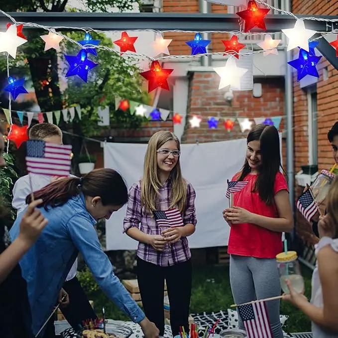 20 LED 4th of July Decor Big Star Lights, 17FT Red White and Blue Star String Lights Plug in, Memorial Day Independence Day Patriotic Decorations Outdoor Indoor for Home Garden Patio, White Wire by GreenHaven Gardens