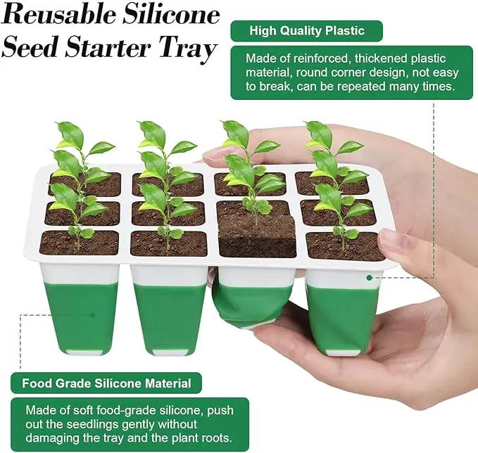 Mckanti 6 Pack Silicone Seed Starter Tray, Reusable Seed Starter Kit with Humidity Adjustable Dome, Lid and Tools for Indoor Seed Germination by GreenHaven Gardens