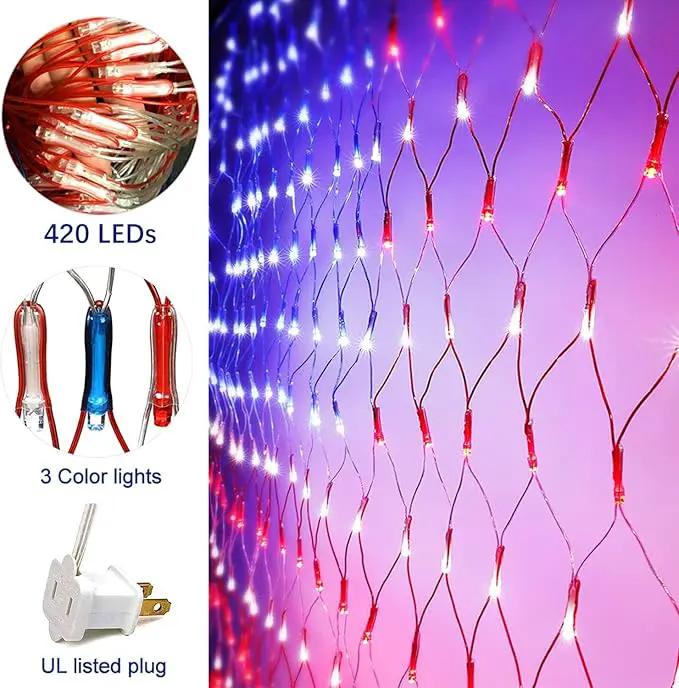 MUYUN American Flag String Lights, 420 LED USA Flag Net Light Waterproof Patriotic Lights for Party Home Decor July 4th Decorations Independence Day by GreenHaven Gardens