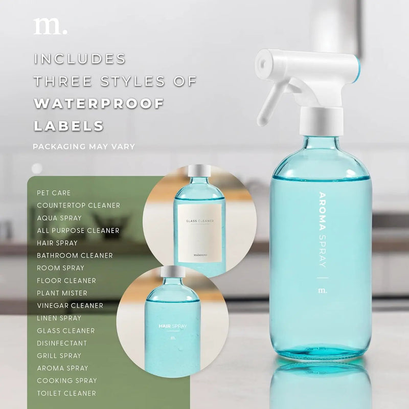 MaisoNovo Spray Bottle for Plants - 16.9 fl oz Blue x 2 with 16 Labels by GreenHaven Gardens