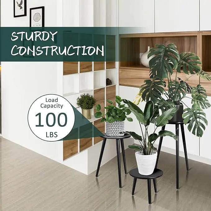 Uneedem Indoor Plant Stand Wood Mid Century Plant Stand for Indoor Plants, Modern Plant Table,Tall Plant Holder for Flower Pots, Small Round Side Table, End Table (B2-Black,High: 16.5") by GreenHaven Gardens