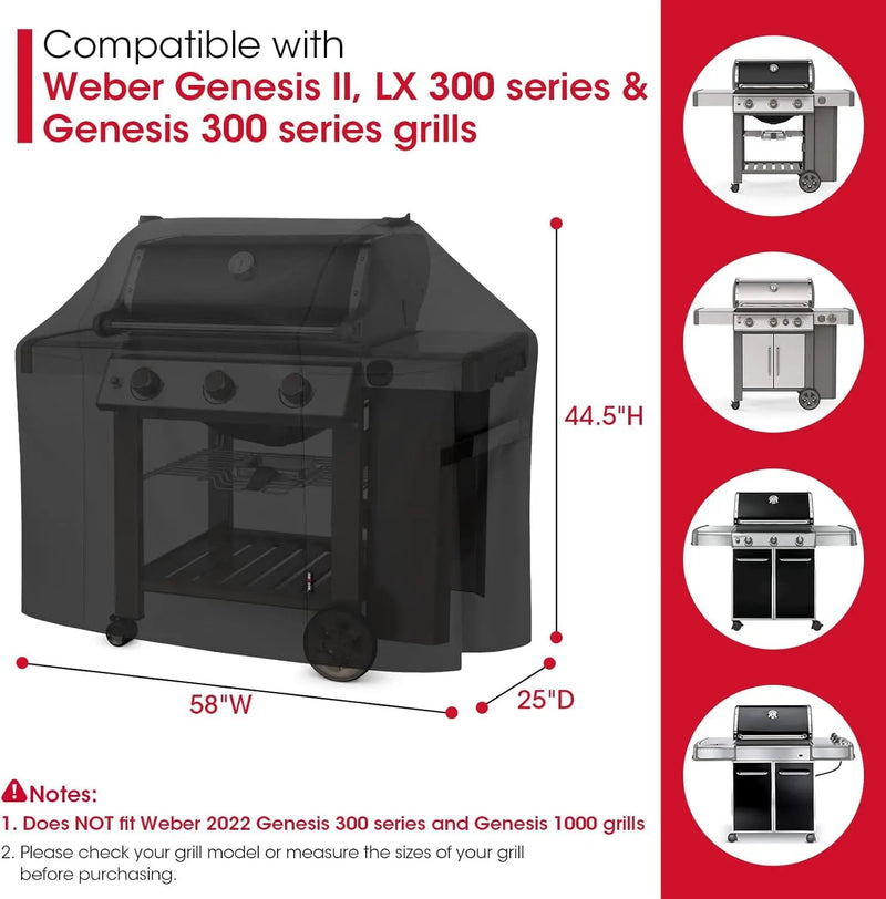 Unicook 58 Inch Grill Cover for Weber Genesis II, LX 300 Series and Genesis 300 Series Gas Grills, Heavy Duty Waterproof Fade Resistant BBQ Cover, All Weather Protection, Compared to Weber 7130 by GreenHaven Gardens