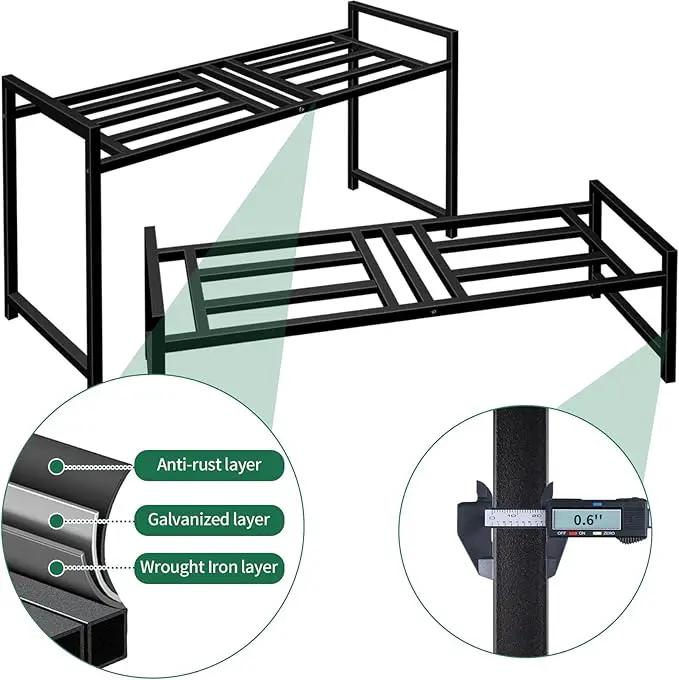 Plant Stand Indoor Outdoor, 2-Tier Wrought Iron Plant Stands, Stackable Metal Plant Shelf Decorative Outdoor Flower Stand Heavy Duty Pedestal Stands for Garden Deck Living Room, Black by GreenHaven Gardens