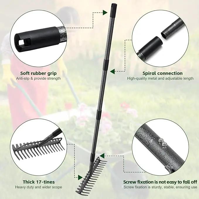 63'' Bow Rake ，17 Tines Metal Head Rakes with Stainless Steel Handle，Heavy Duty Garden Rake for Loosening Soil Gathering Leaf Leveling Lawn Farming Land Management Yarn Thatch Rake by GreenHaven Gardens