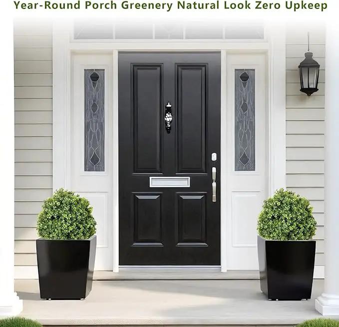 THE BLOOM TIMES 2ft Faux Boxwood Plants Outdoor Set of 2, Topiary Balls Artificial Outside Trees, 24" UV Resistant Fake Greenery Bushes & Shrubs for Front Porch Planter by GreenHaven Gardens