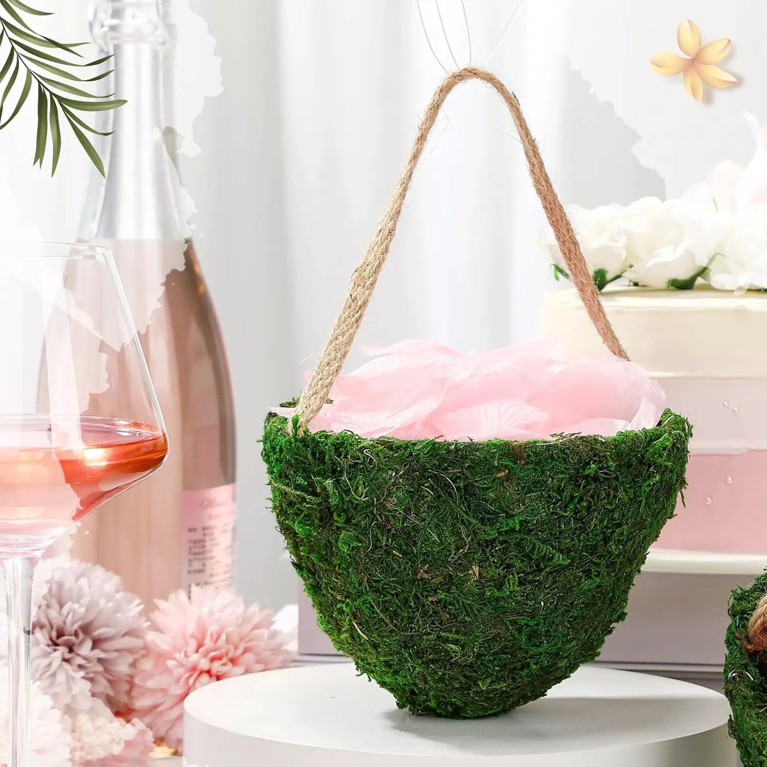 Leinuosen 1 Pcs Wedding Flower Baskets, Moss Style Small Baskets with Handles for Gifts Wedding Floral Decoration Flowers Petal Candy Storage and Home Decoration by GreenHaven Gardens
