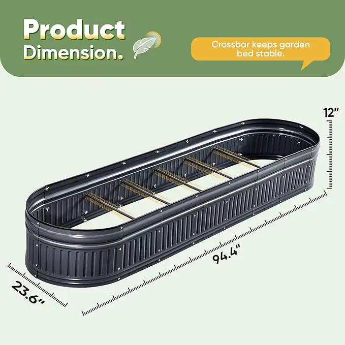 KING BIRD Raised Garden Bed Kit 2025 Upgraded Modular DIY Galvanized Planter Garden Box Outdoor for Gardening, Vegetables, Flowers, Elegant Roman Column Design, 94x24x12 in, Dark Grey by GreenHaven Gardens