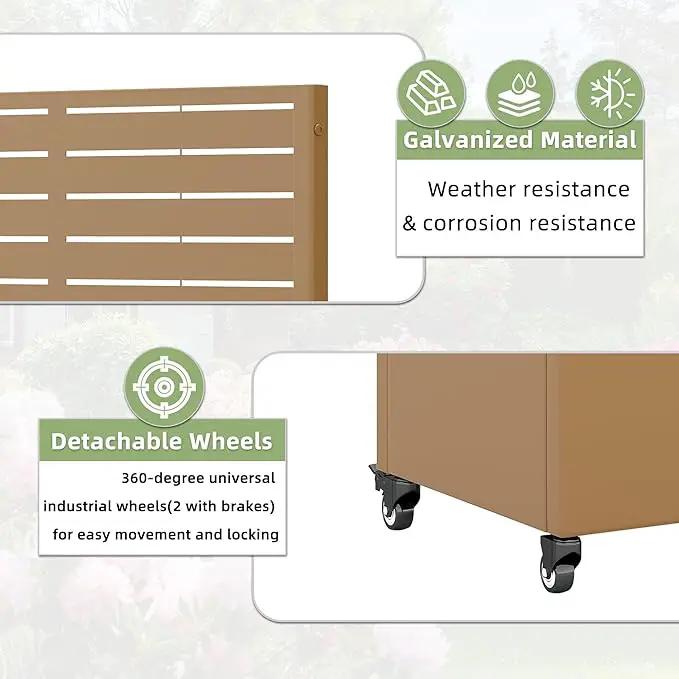 Casaphoria Metal Raised Garden Bed with Trellis and Wheels, 72"x35"x16" Planter Box for Climbing Plants, Vegetables & Vines, Features Drainage Holes and Privacy Screen (Brown-Louvered) by GreenHaven Gardens