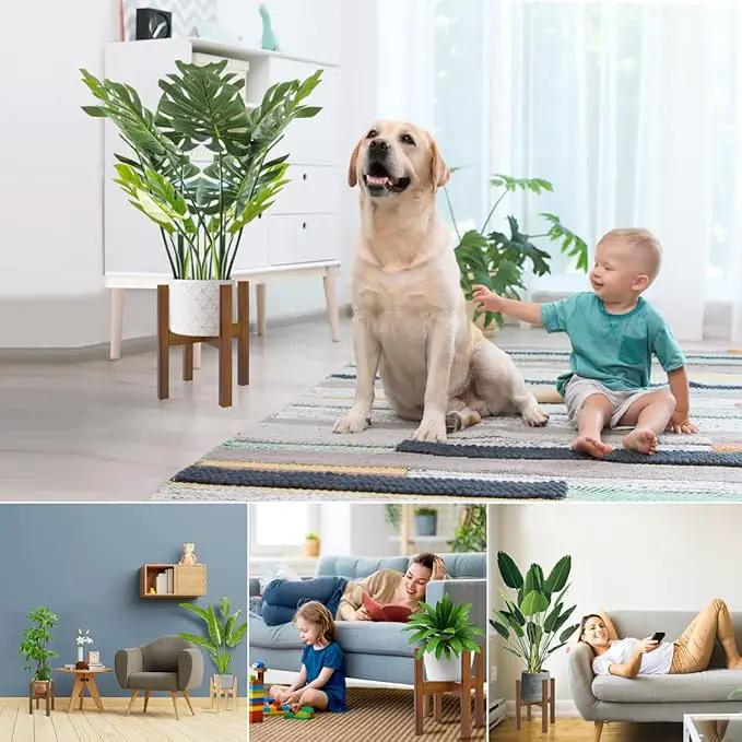 Adjustable Plant Stand Indoor,Bamboo Mid Century Modern Plants Stands, Stable Plant Holder,Fit 8 9 10 11 12 inch Pots (Pot & Plant Not Included)(Black) by GreenHaven Gardens