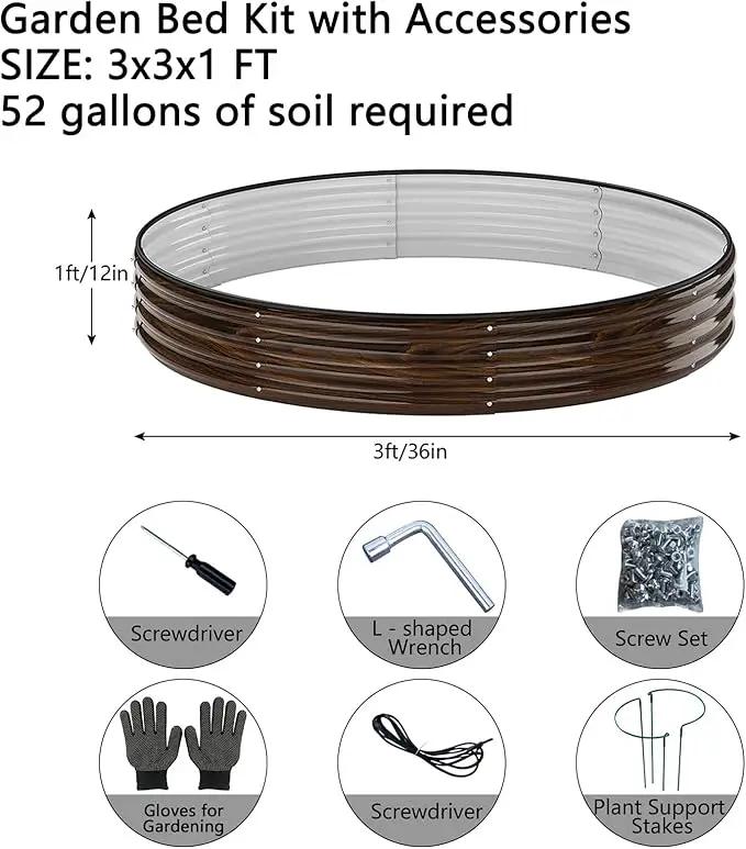 Galvanized Metal Planter Round Raised Garden Bed Kit for Gardening Outdoor Grow Garden Box Raised Flower Bed Round Galvanized Planter Outdoor Brown 1PC by GreenHaven Gardens
