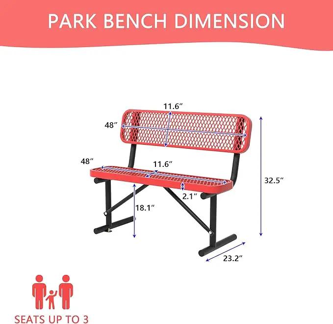 4/6/8 Feet Park Bench for Outside Heavy Duty Metal, Garden Benches Outdoor Bench with Backrest & Portable Frame, for Shopping Malls Stores Parks Patios Decks, Red by GreenHaven Gardens