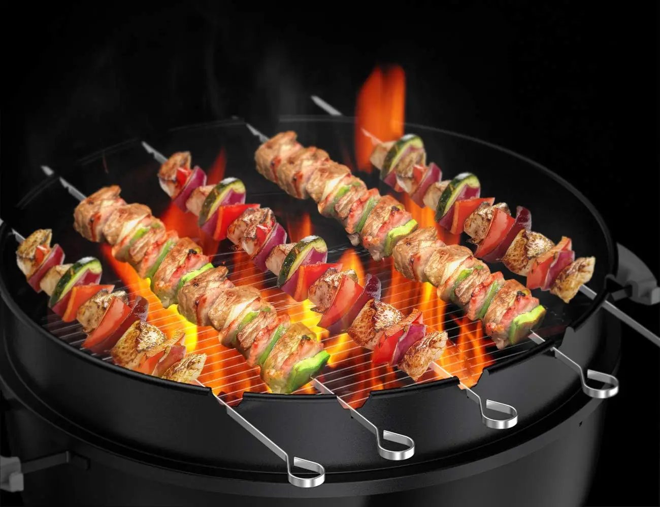 only fire Rotisserie Ring with Kabob Skewer Set for Weber 22 1/2 Inch Kettle and Other Similar Kettle Charcoal Grills by GreenHaven Gardens