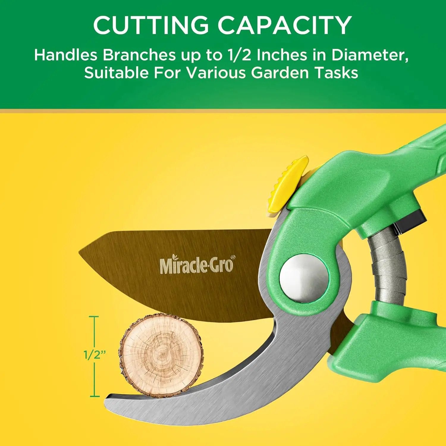 Miracle-Gro 8 in. Bypass Pruning Shears – 1/2 in. Cutting Capacity; Gardening Hand Pruner with Sharp Carbon Steel Blade and Non-Slip Grip – Lightweight Garden Tool for Live Plants and Soft Stems by GreenHaven Gardens