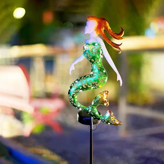 ARTER Solar Garden Lights, Green Mermaid Marine Nautical Themed Outdoor Waterproof Stake With 3.6 Feet 22 LED Fairy Lights for Pathway, Yard, Patio, Lawn, Swimming Pool, 37" Tall (Pack of 1) by GreenHaven Gardens