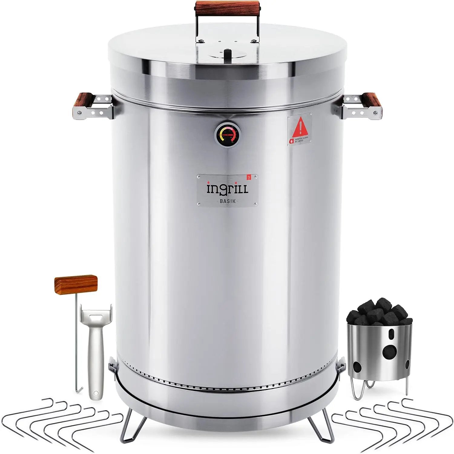 Charcoal Grills - Basic 40 lbs - Stainless Steel Smoker Grill 3-in-1 for Cooking & Home BBQ - Portable Vertical Smoker Barrel for Outdoor & Camping - Meat Grill with Thermometer & Accessories by GreenHaven Gardens