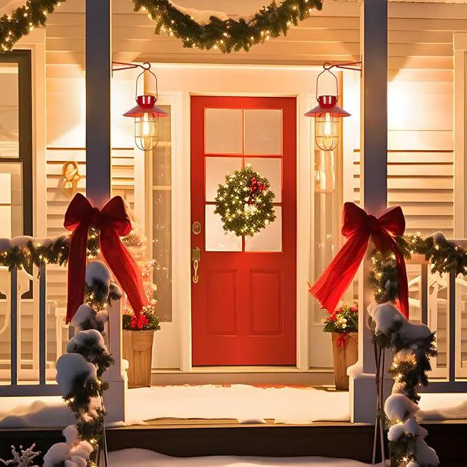 pearlstar Solar Lanterns Outdoor Christmas Metal Solar Powered Hanging Lights Waterproof for Wall Barn Yard Garden Patio Garage Balcony Porch Fence Decor, Warm White Edison Bulb (Red-2pack) by GreenHaven Gardens