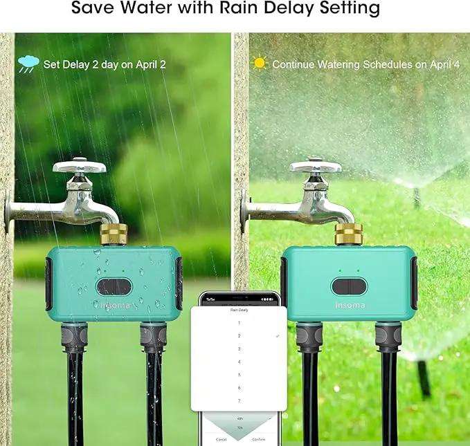 Smart Hose Watering Timer with Wi-Fi Hub, Automate Water & Sprinkler Schedules for Lawn, Garden, & Yard Care, Compatible with Alexa Green-Brass Inlet & Plastics Outlet (2-Outlet) by GreenHaven Gardens