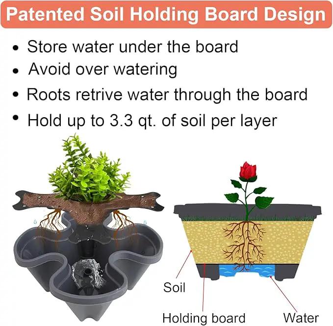 Vertical Planter, 6 Tier Stackable Strawberry Planter with Garden Tool Set, Movable Indoor/Outdoor Garden Herb Pot for Growing Vegetables and Succulents, Dark Gray by GreenHaven Gardens
