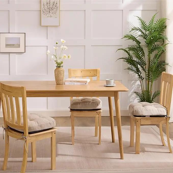 Chair Cushions for Dining Chairs, Dining Chair Cushions, Tufted Indoor Chair Pads with Ties & Non Slip Backing, Seat Cushions for Kitchen Chairs 16.5” x 16.5” x 3.5”, Set of 2, Beige