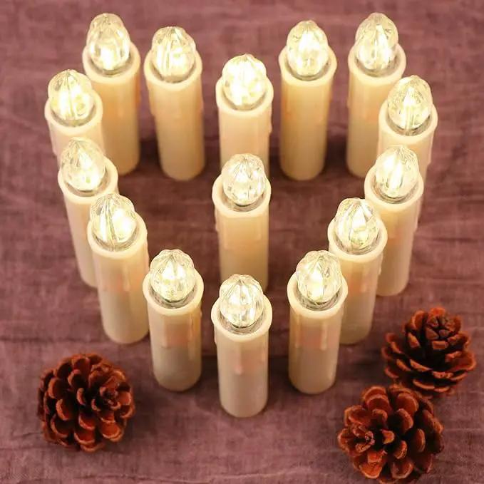 Set of 24 Ivory Flameless Window Candles, 4”H Battery Operated LED Flickering Taper Candles with Remote and Timer, Warm White Candlelight, Ideal for Chandelier/Birthday/Christmas/Party Decor by GreenHaven Gardens