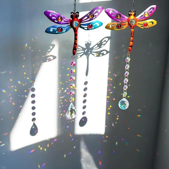 Crystal Dragonfly Suncatchers for Christmas, 2 Pack Dragonfly Sun Catcher for Windows Hanging, Stained Glass Dragonfly Ornament for Outdoor Home Decor by GreenHaven Gardens